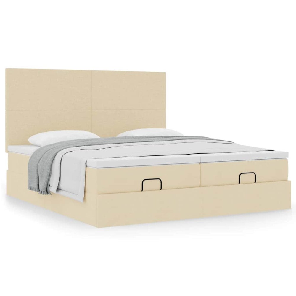 vidaXL Ottoman sängram med madrasser gräddvit 160x200 cm tyg
