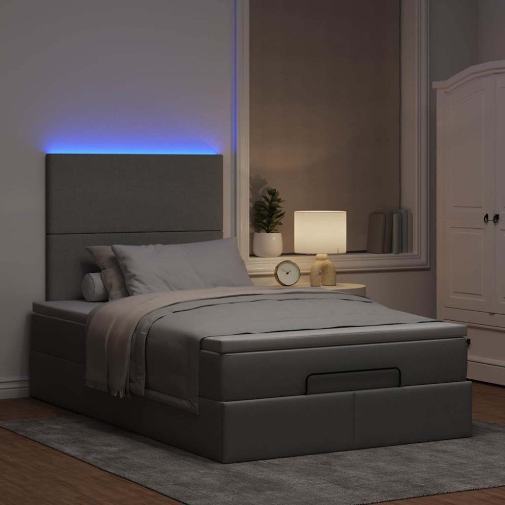vidaXL Ottoman sängram med madrass ljusgrå 120x190 cm tyg