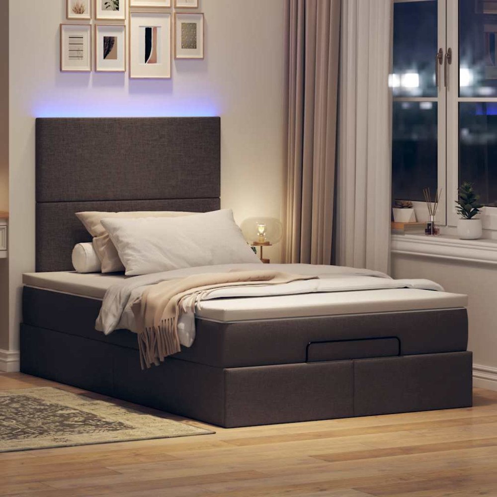vidaXL Ottoman sängram med madrass mörkbrun 120x190 cm tyg