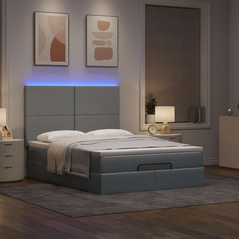 vidaXL Ottoman sängram med madrass ljusgrå 140x200 cm tyg