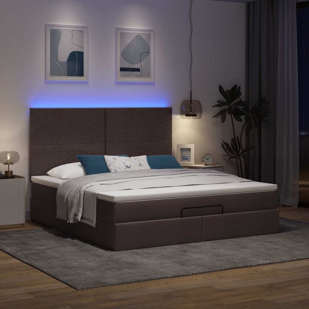 vidaXL Ottoman sängram med madrass mörkbrun 160x200 cm tyg