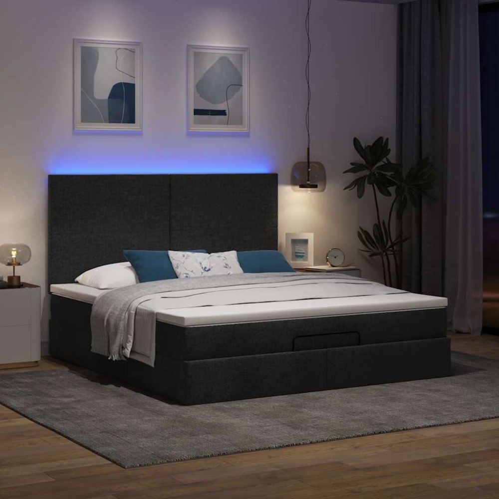 vidaXL Ottoman sängram med madrass svart 180x200 cm tyg