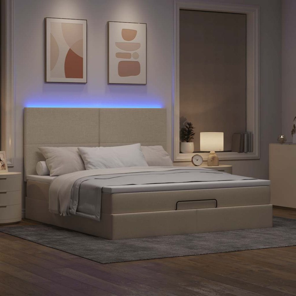 vidaXL Ottoman sängram med madrass gräddvit 180x200 cm tyg