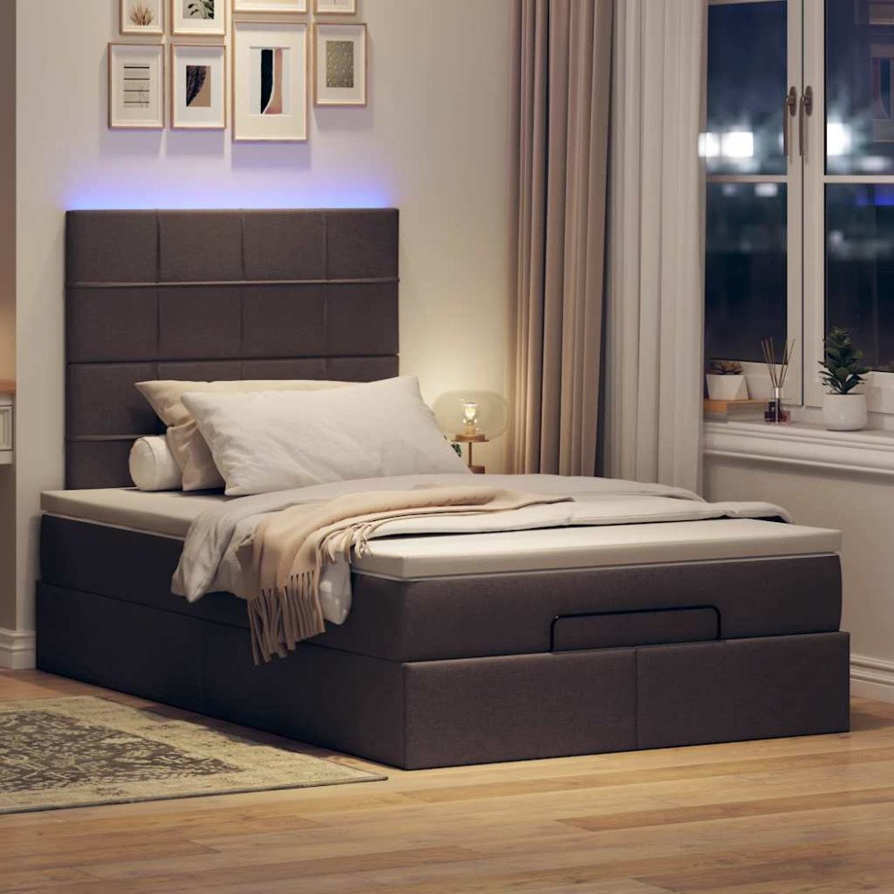 vidaXL Ottoman sängram med madrass mörkbrun 120x190 cm tyg