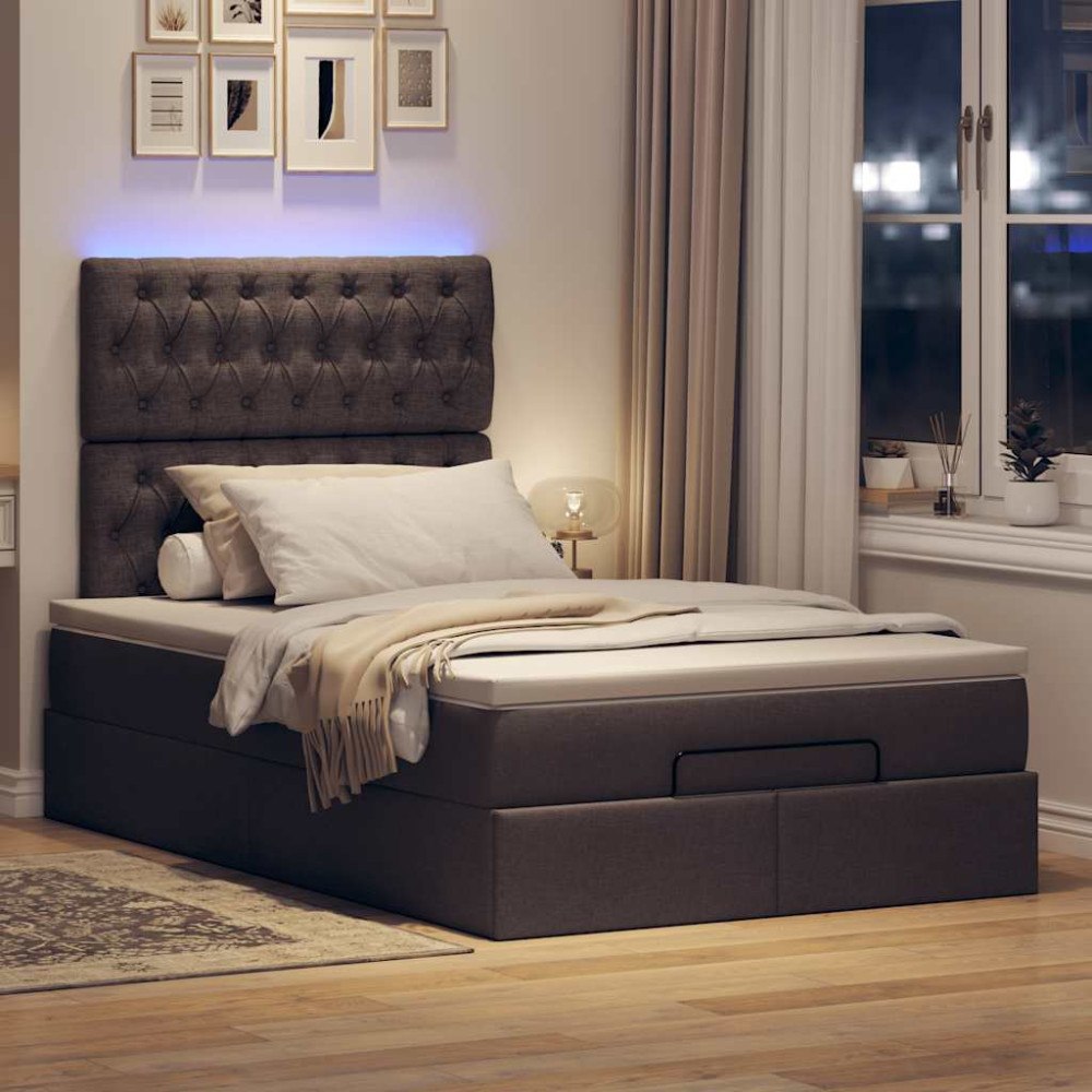 vidaXL Ottoman sängram med madrass mörkbrun 120x190 cm tyg