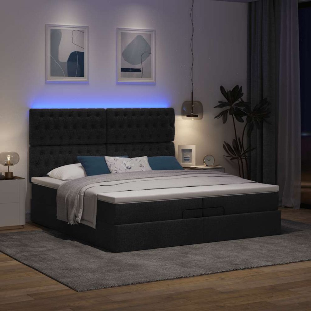 vidaXL Ottoman sängram med madrasser svart 200x200 cm tyg