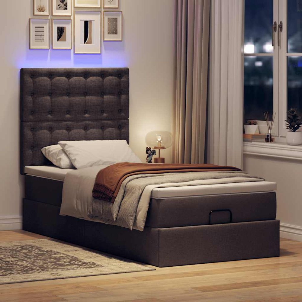 vidaXL Ottoman sängram med madrass mörkbrun 100x200 cm tyg