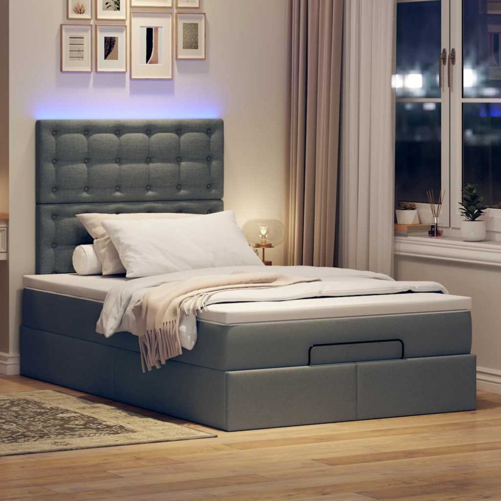 vidaXL Ottoman sängram med madrass mörkgrå 120x190 cm tyg