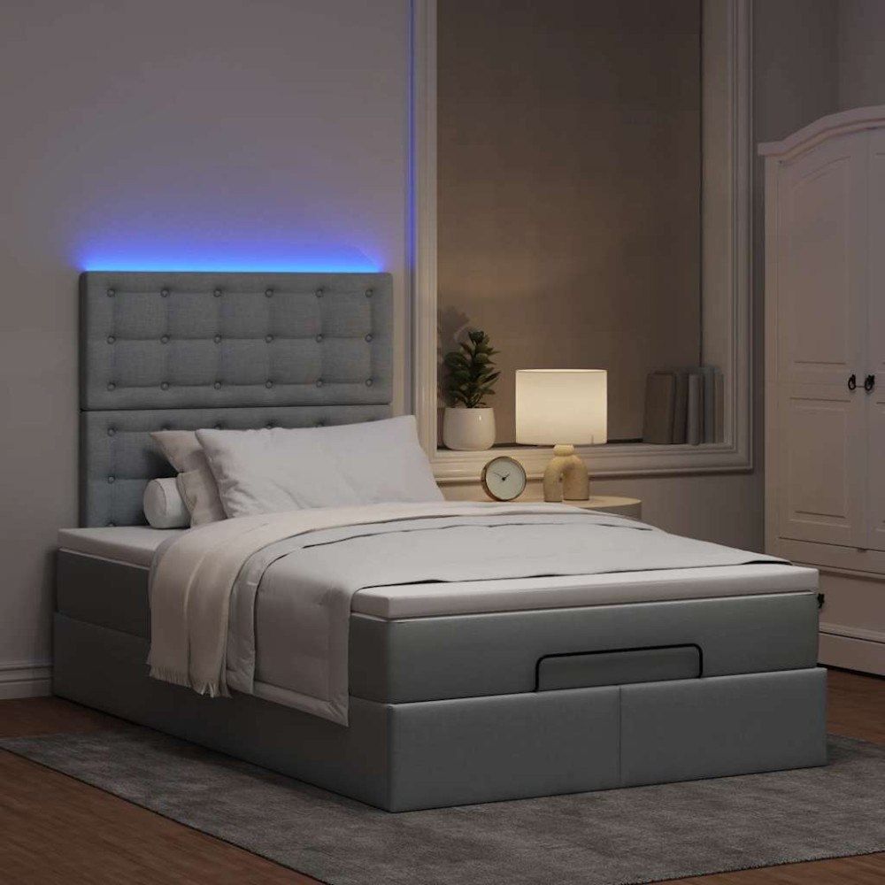 vidaXL Ottoman sängram med madrass ljusgrå 120x200 cm tyg