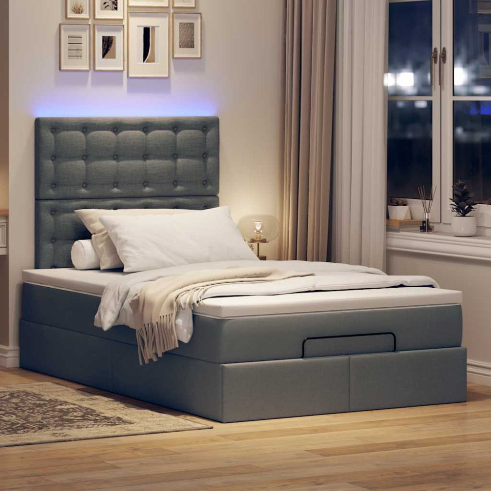 vidaXL Ottoman sängram med madrass mörkgrå 120x200 cm tyg