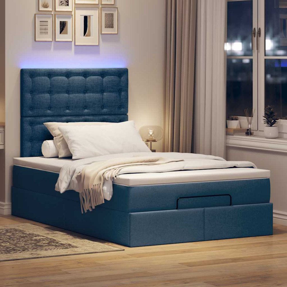 vidaXL Ottoman sängram med madrass blå 120x200 cm tyg