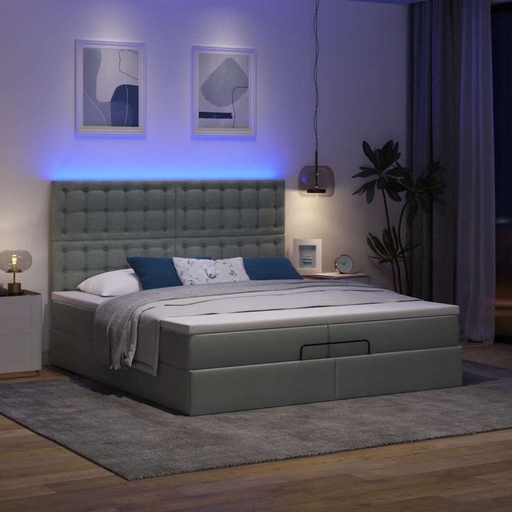 vidaXL Ottoman sängram med madrasser mörkgrå 200x200 cm tyg
