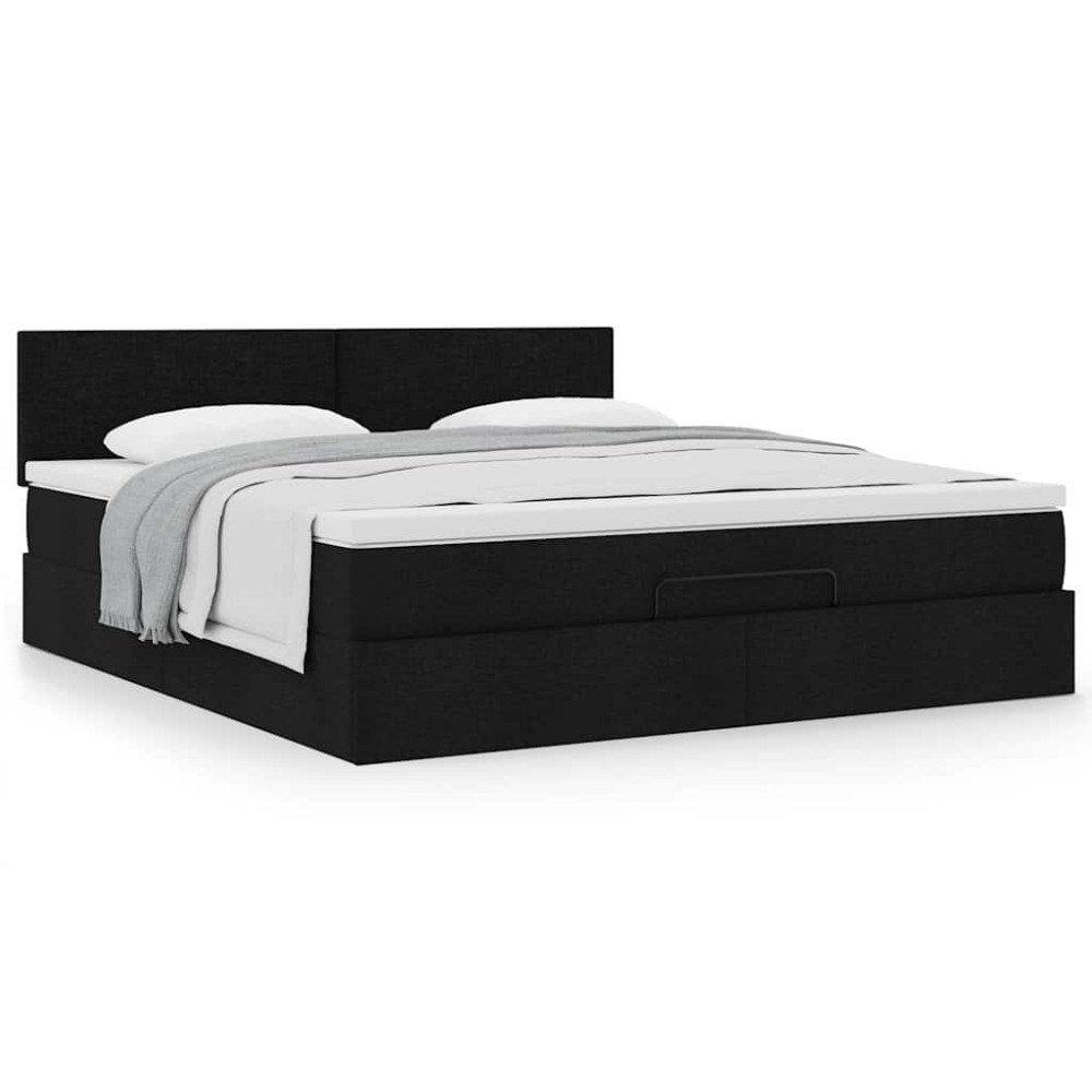 vidaXL Ottoman sängram med madrass svart 180x200 cm tyg