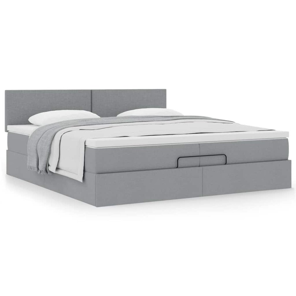 vidaXL Ottoman sängram med madrass ljusgrå 200x200 cm tyg