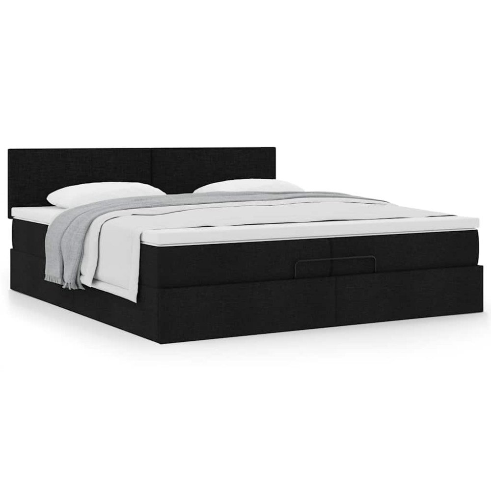 vidaXL Ottoman sängram med madrass svart 200x200 cm tyg