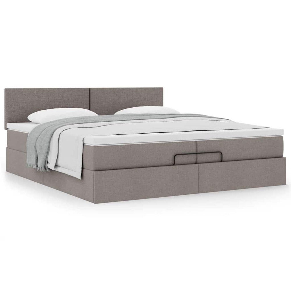 vidaXL Ottoman sängram med madrass taupe 200x200 cm tyg