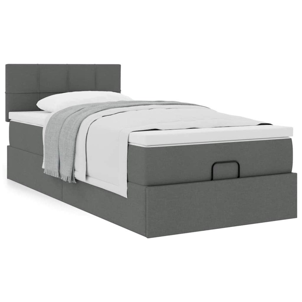 vidaXL Ottoman sängram med madrass mörkgrå 90x190 cm tyg