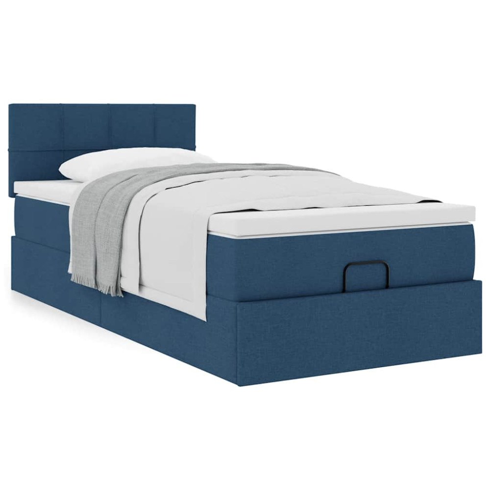 vidaXL Ottoman sängram med madrass blå 90x190 cm tyg