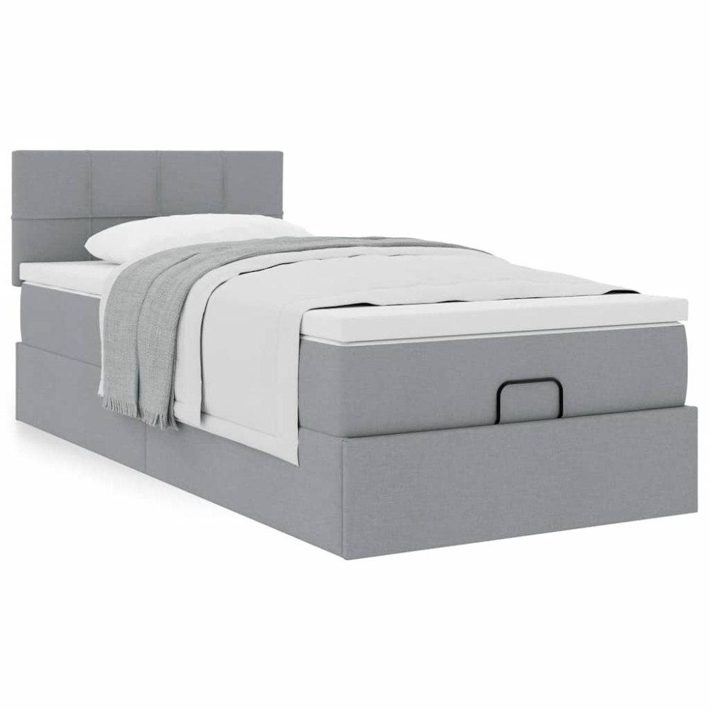 vidaXL Ottoman säng med madrass ljusgrå 90x200 cm tyg