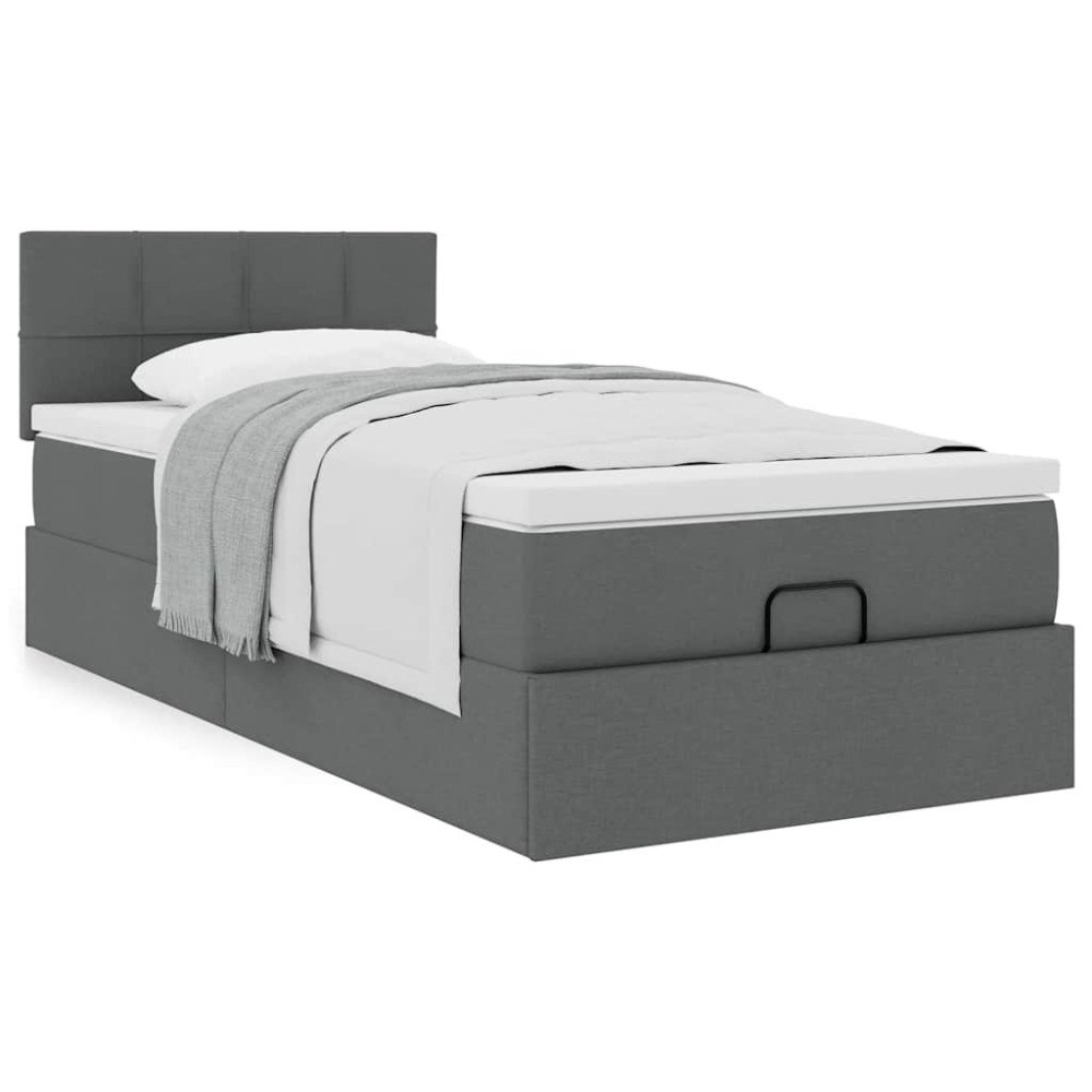 vidaXL Ottoman säng med madrass mörkgrå 90x200 cm tyg