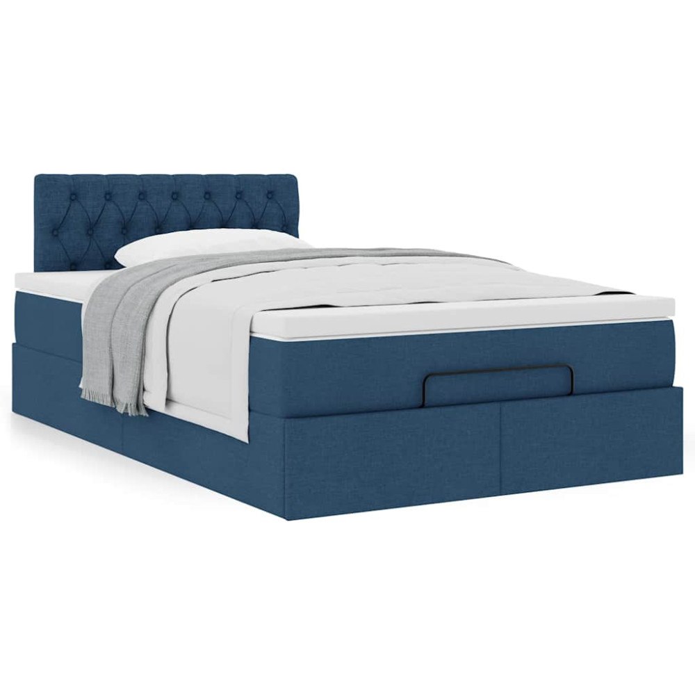 vidaXL Ottoman sängram med madrass blå 120x190 cm tyg