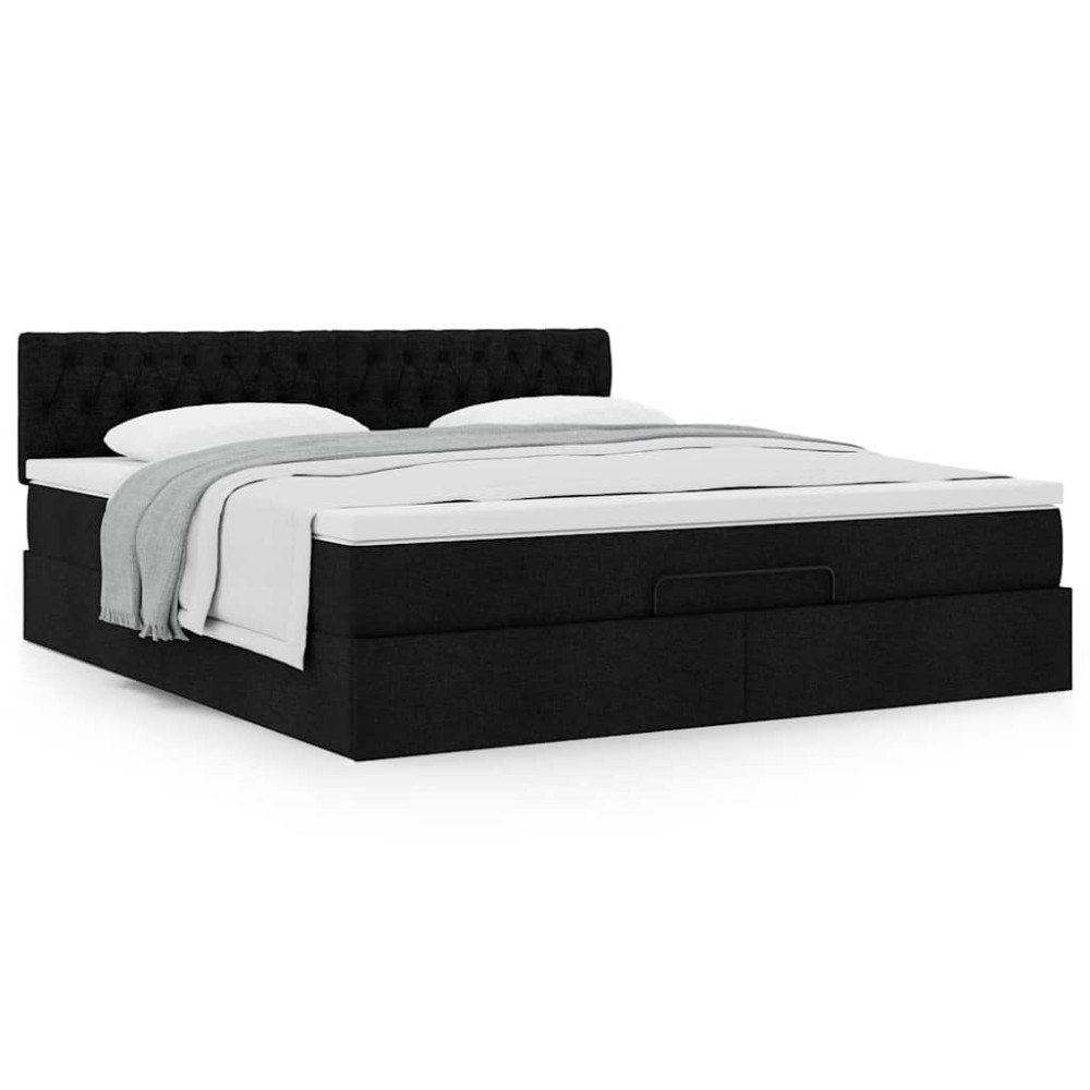 vidaXL Ottoman sängram med madrass svart 160x200 cm tyg