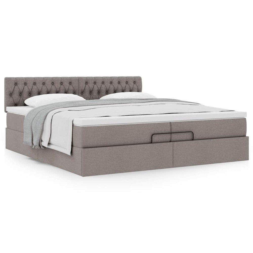 vidaXL Ottoman sängram med madrass taupe 200x200 cm tyg