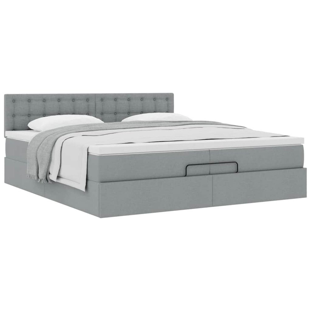 vidaXL Ottoman sängram med madrass ljusgrå 200x200 cm tyg