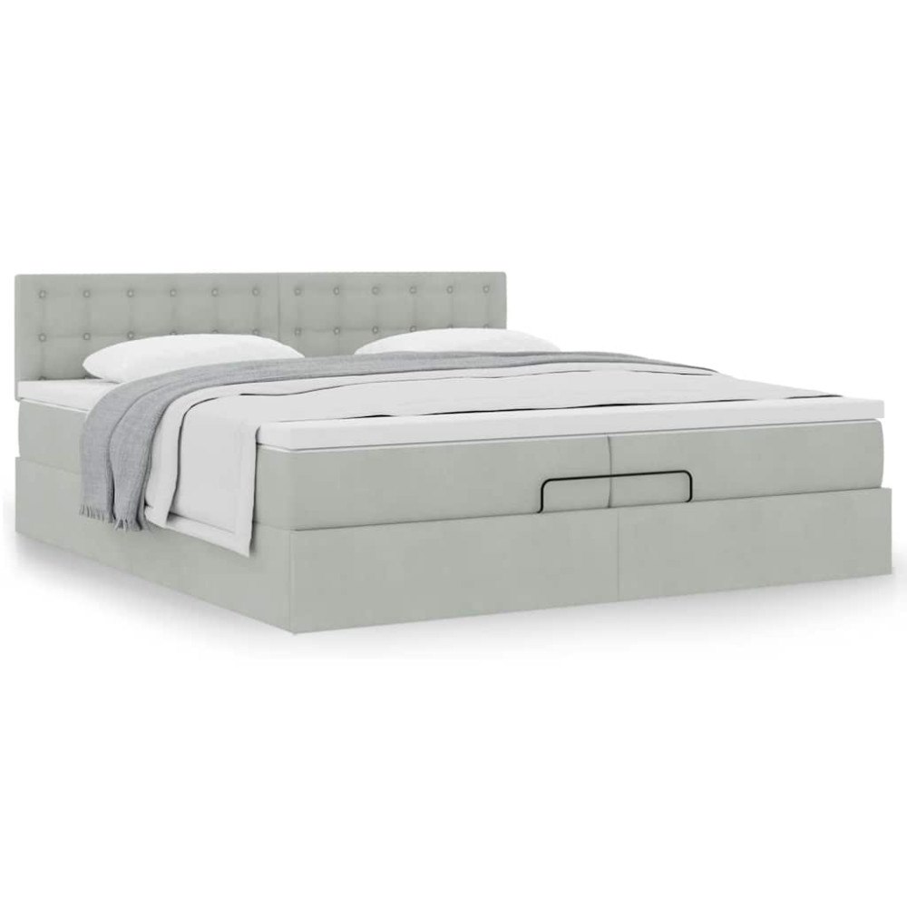 vidaXL Ottoman sängram med madrass ljusgrå 200x200 cm sammet