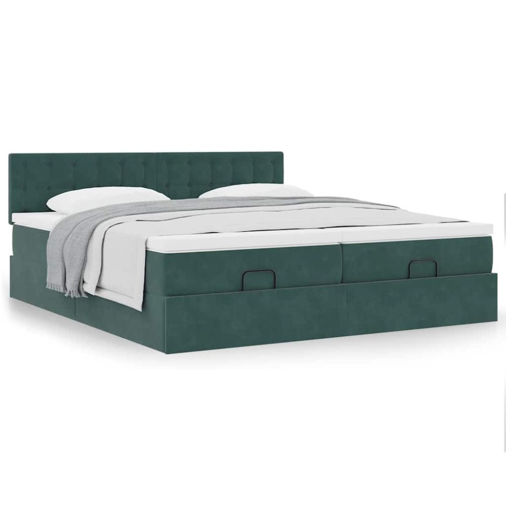 vidaXL Ottoman sängram med madrasser mörkgrön 180x200 cm sammet