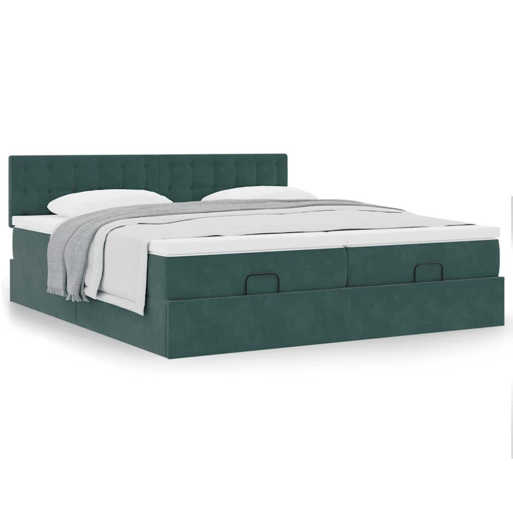 vidaXL Ottoman sängram med madrasser mörkgrön 200x200 cm sammet