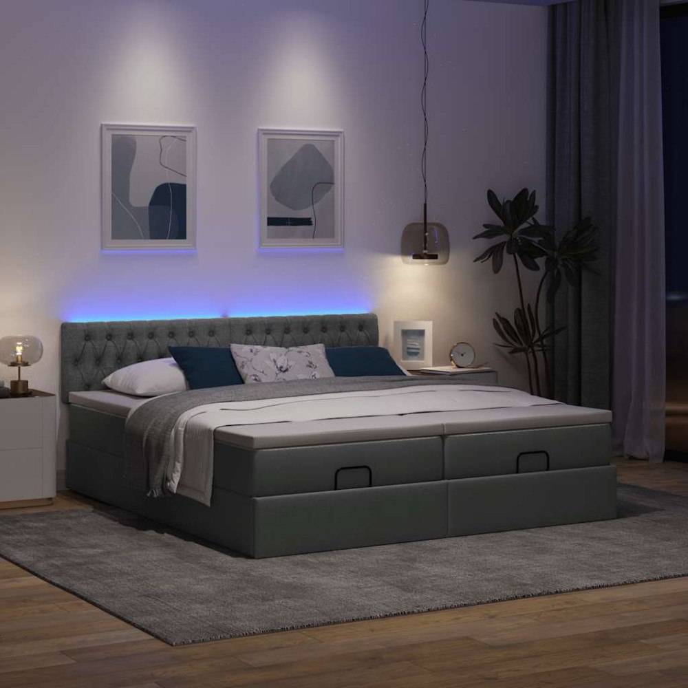 vidaXL Ottoman sängram med madrasser mörkgrå 200x200 cm tyg