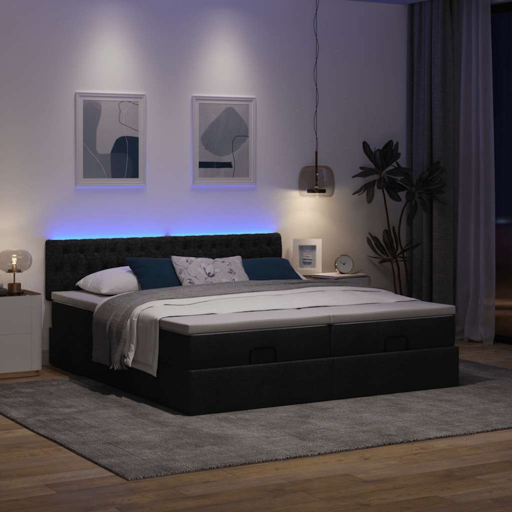 vidaXL Ottoman sängram med madrasser svart 200x200 cm tyg