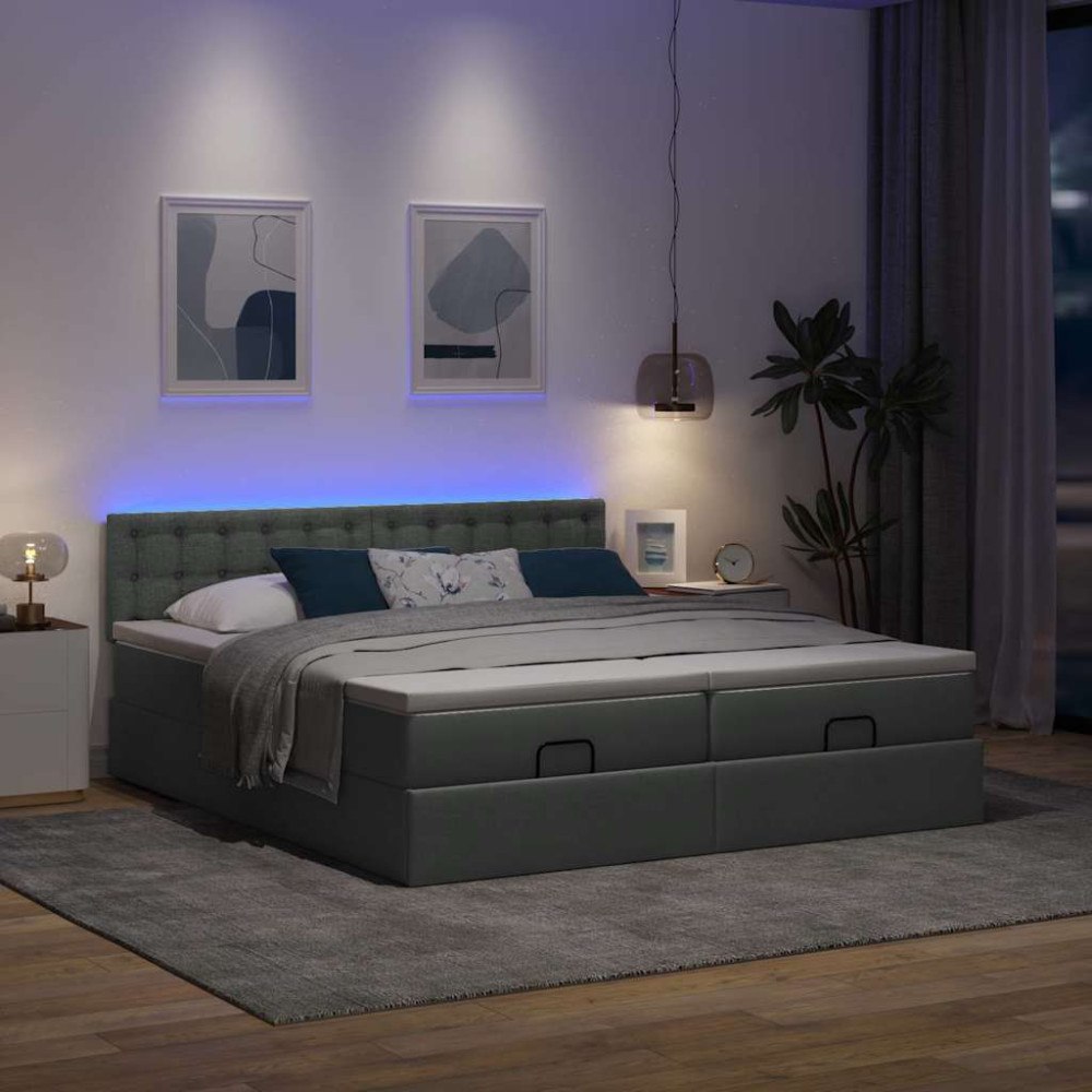 vidaXL Ottoman sängram med madrasser mörkgrå 160x200 cm tyg