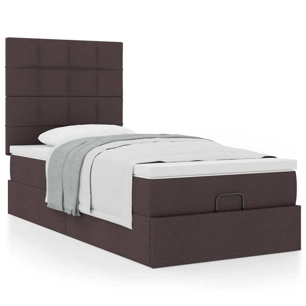 vidaXL Ottoman säng med madrass mörkbrun 90x200 cm tyg
