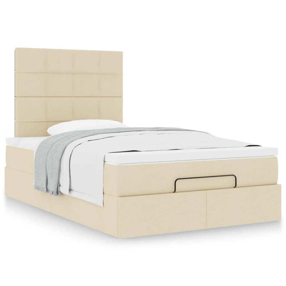 vidaXL Ottoman sängram med madrass gräddvit 120x190 cm tyg