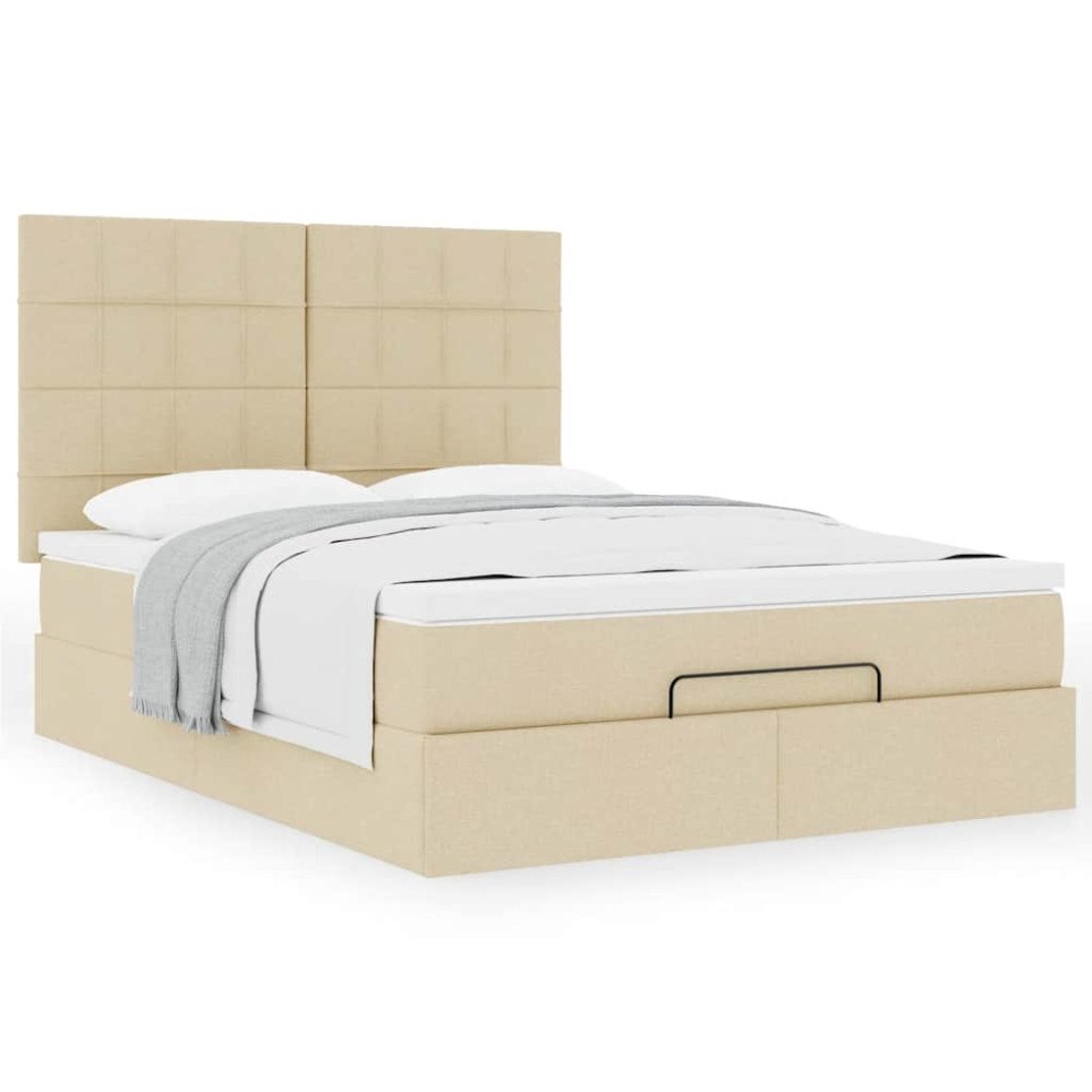 vidaXL Ottoman sängram med madrass gräddvit 140x200 cm tyg