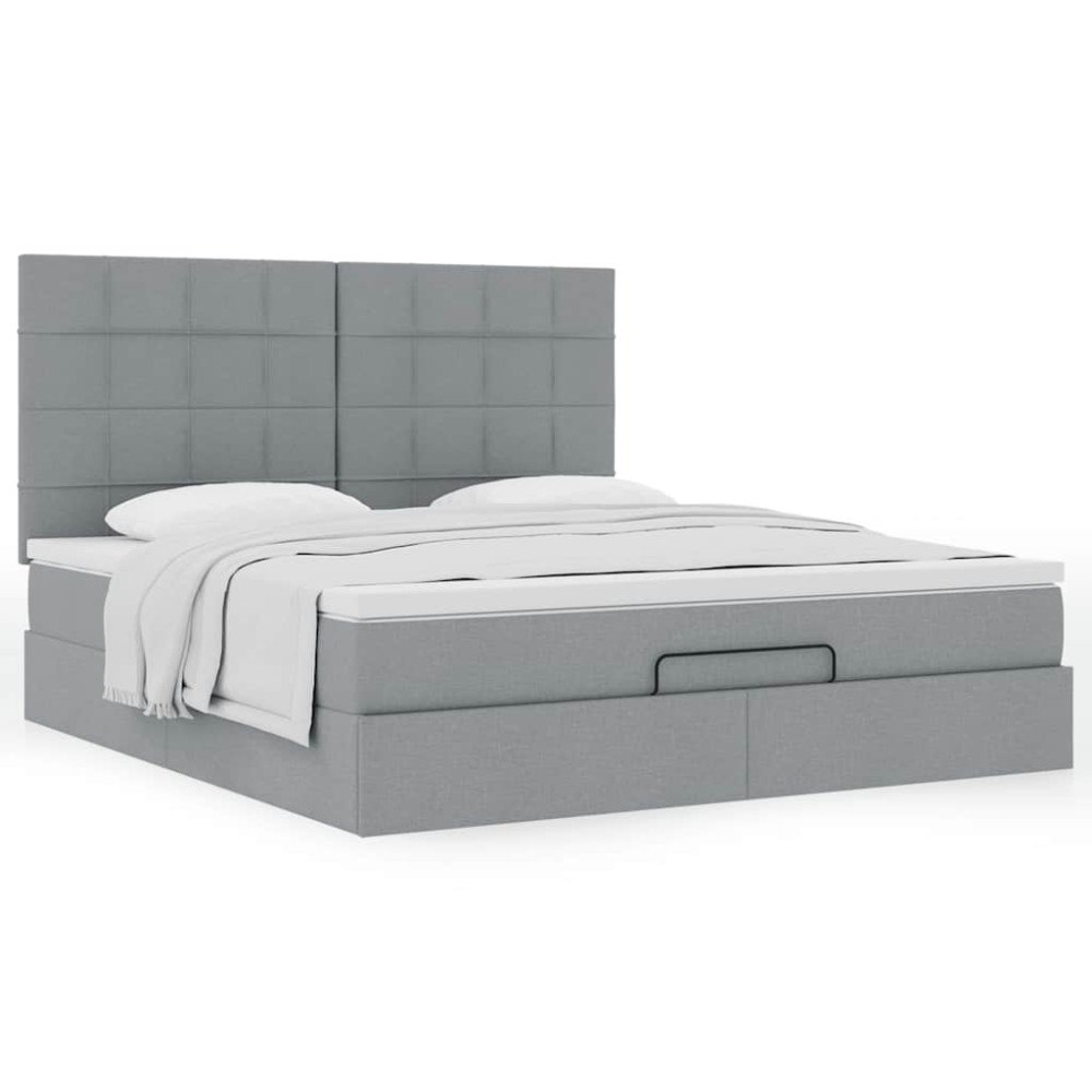 vidaXL Ottoman sängram med madrass ljusgrå 160x200 cm tyg