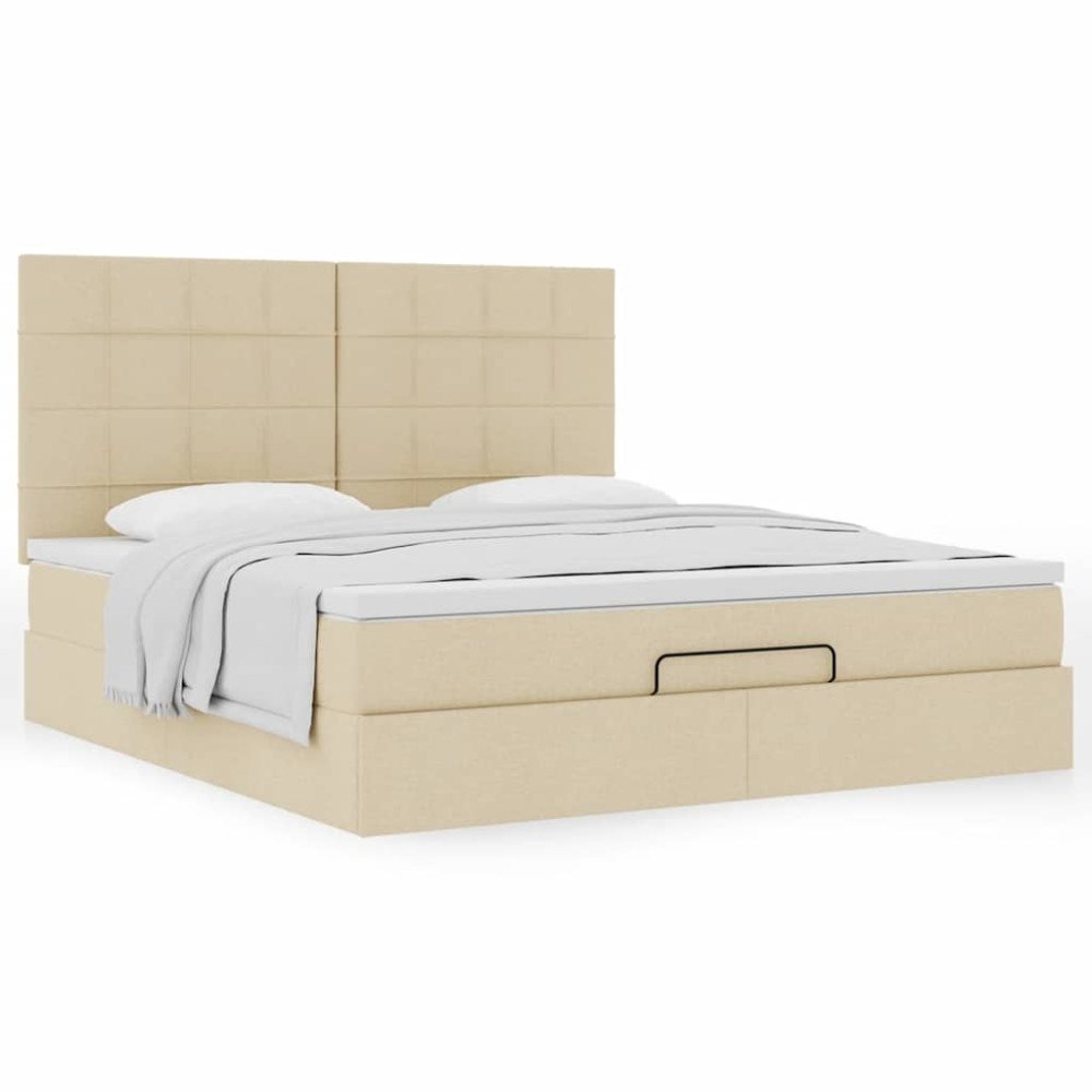 vidaXL Ottoman sängram med madrass gräddvit 160x200 cm tyg