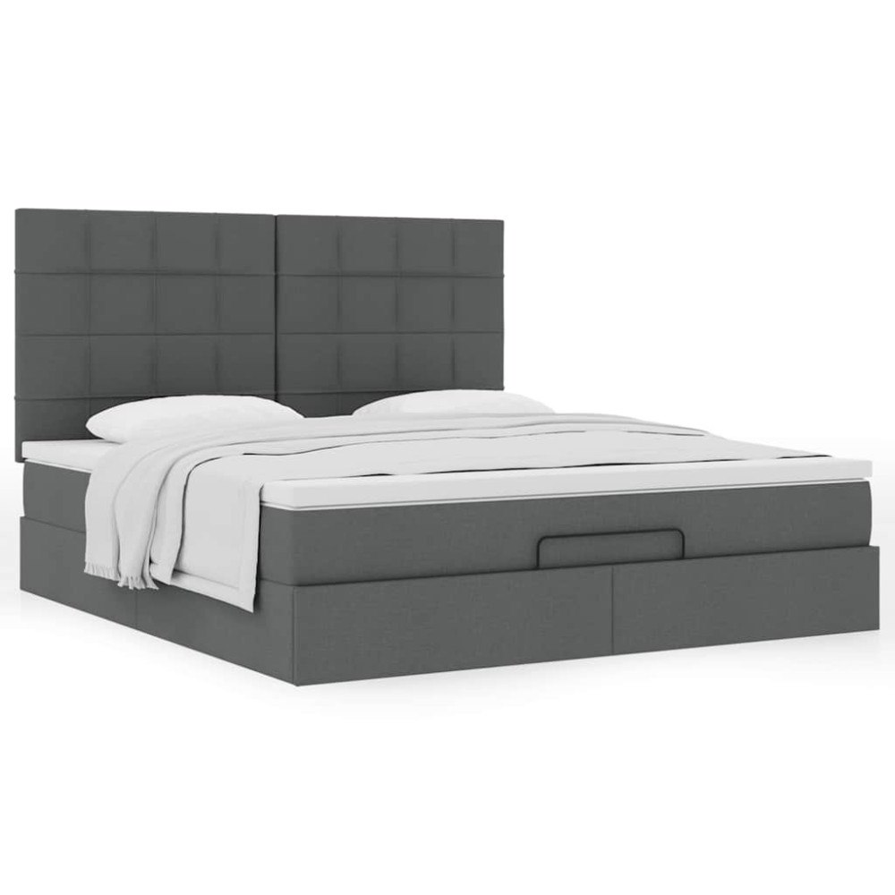 vidaXL Ottoman sängram med madrass mörkgrå 180x200 cm tyg