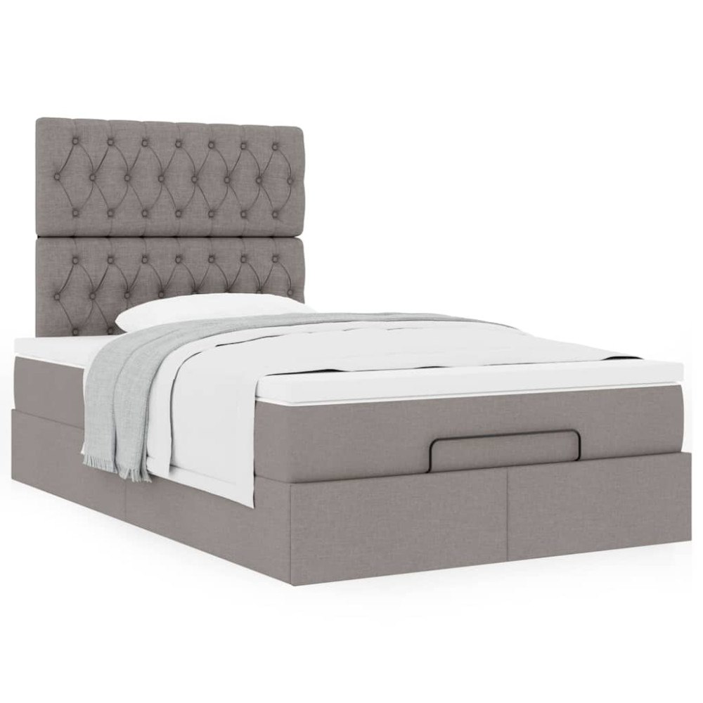 vidaXL Ottoman sängram med madrass taupe 120x200 cm tyg