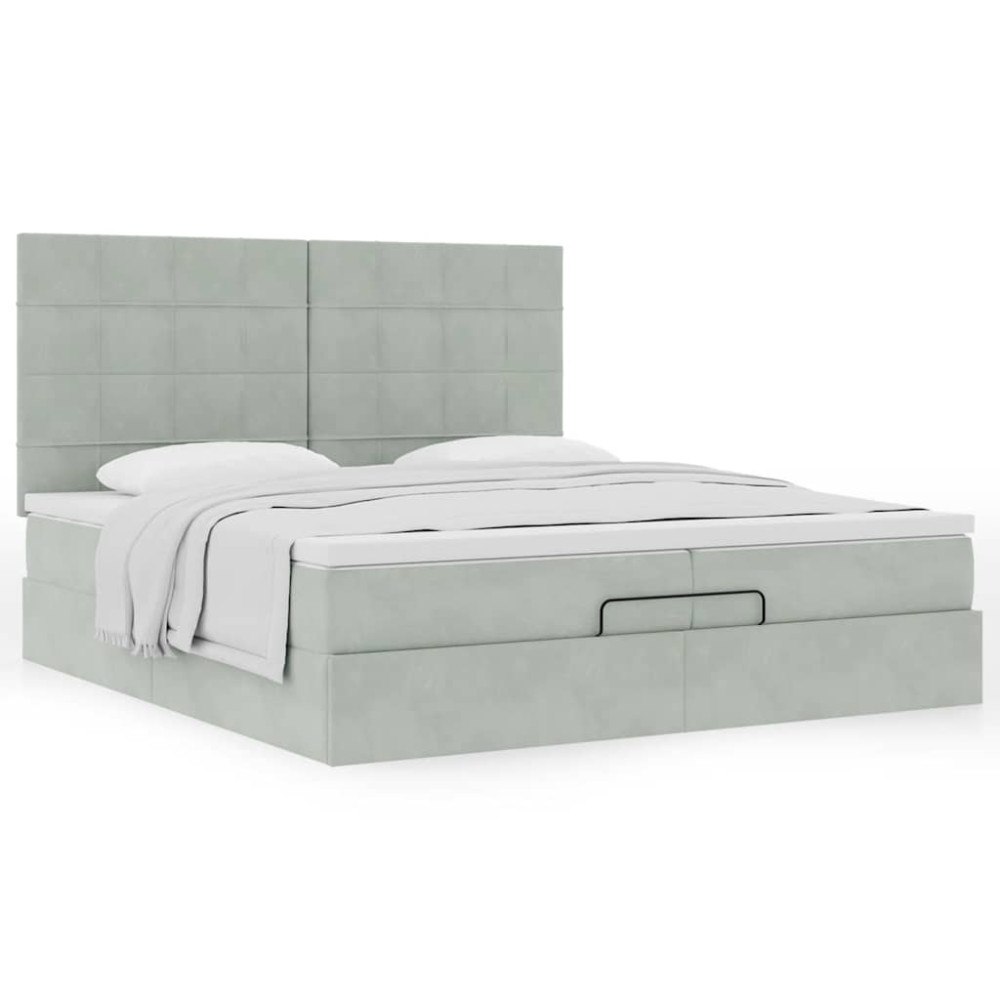 vidaXL Ottoman sängram med madrasser ljusgrå 200x200 cm sammet
