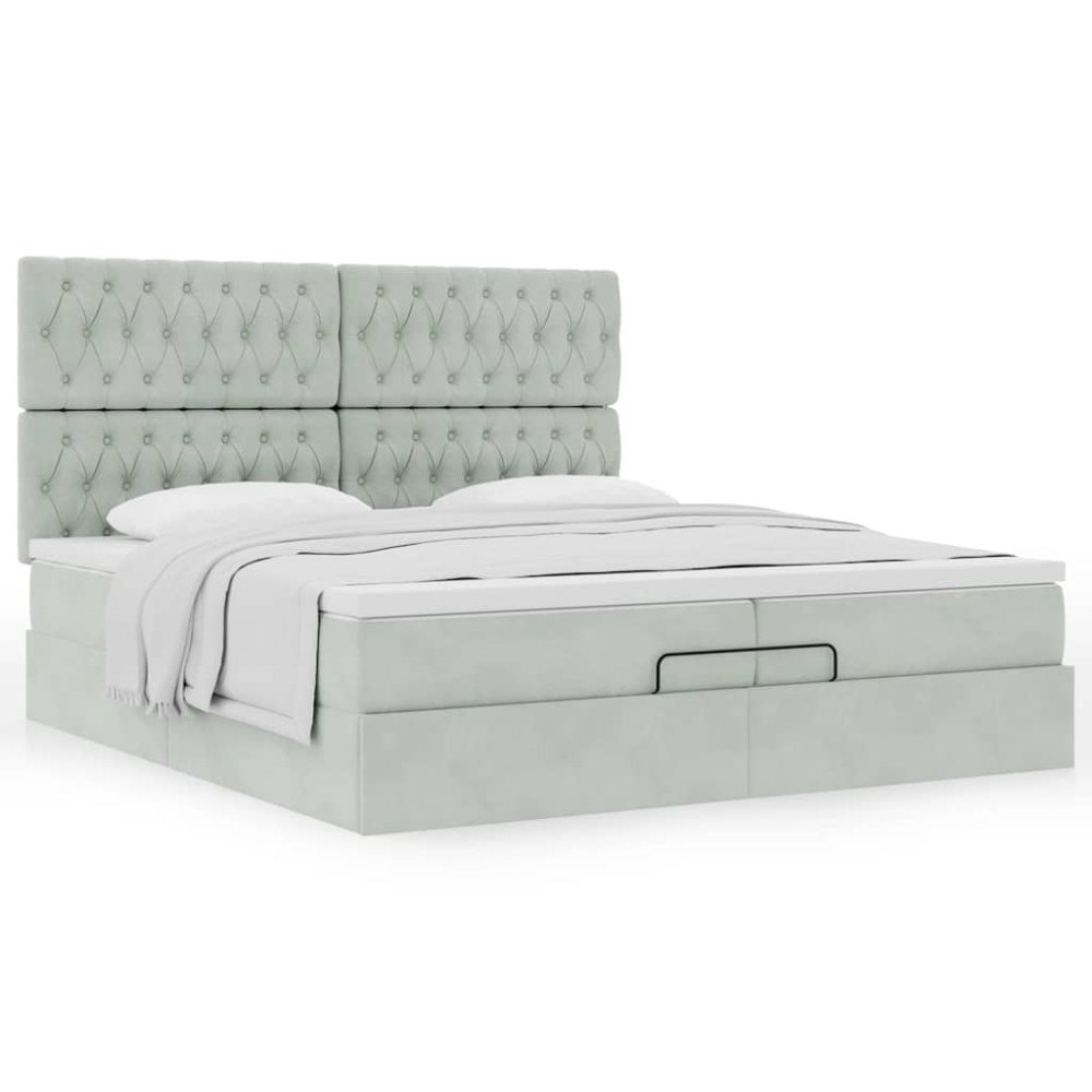 vidaXL Ottoman sängram med madrasser ljusgrå 200x200 cm sammet