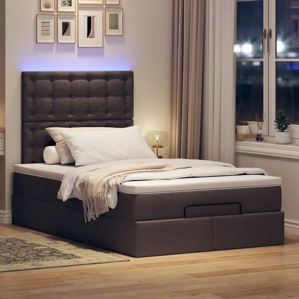 vidaXL Ottoman sängram med madrass mörkbrun 120x190 cm tyg