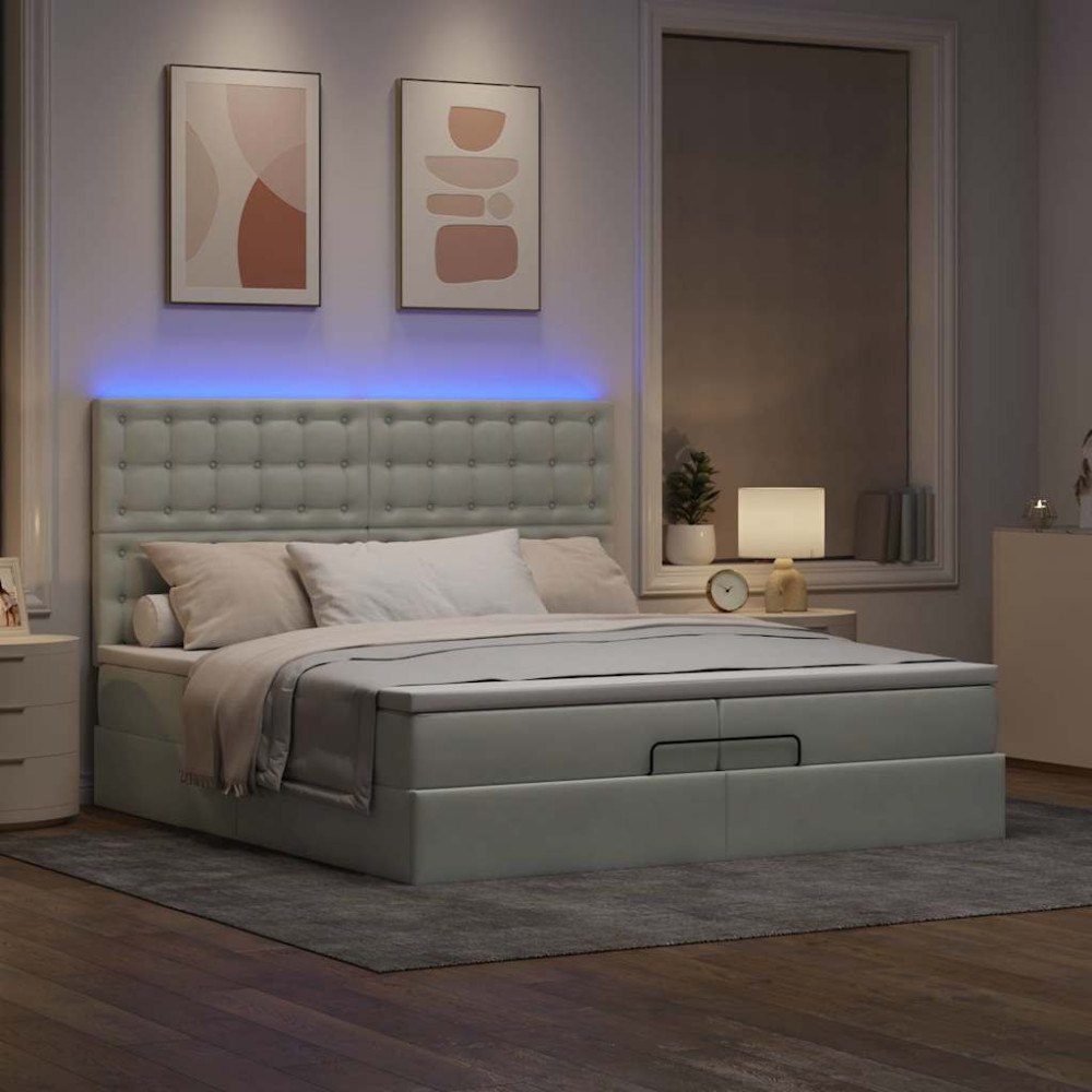 vidaXL Ottoman sängram med madrasser ljusgrå 200x200 cm sammet