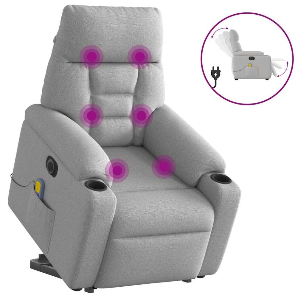 vidaXL Elektrisk massagefåtölj med uppresningshjälp molngrå tyg