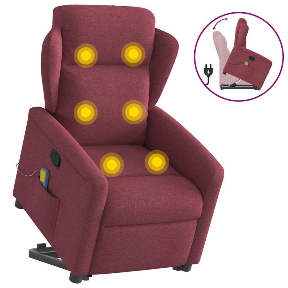 vidaXL Massagefåtölj med uppresningshjälp vinröd tyg