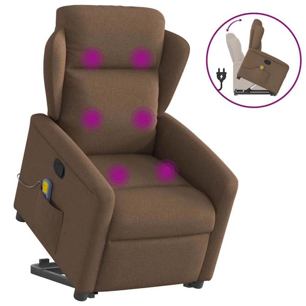 vidaXL Massagefåtölj med uppresningshjälp brun tyg