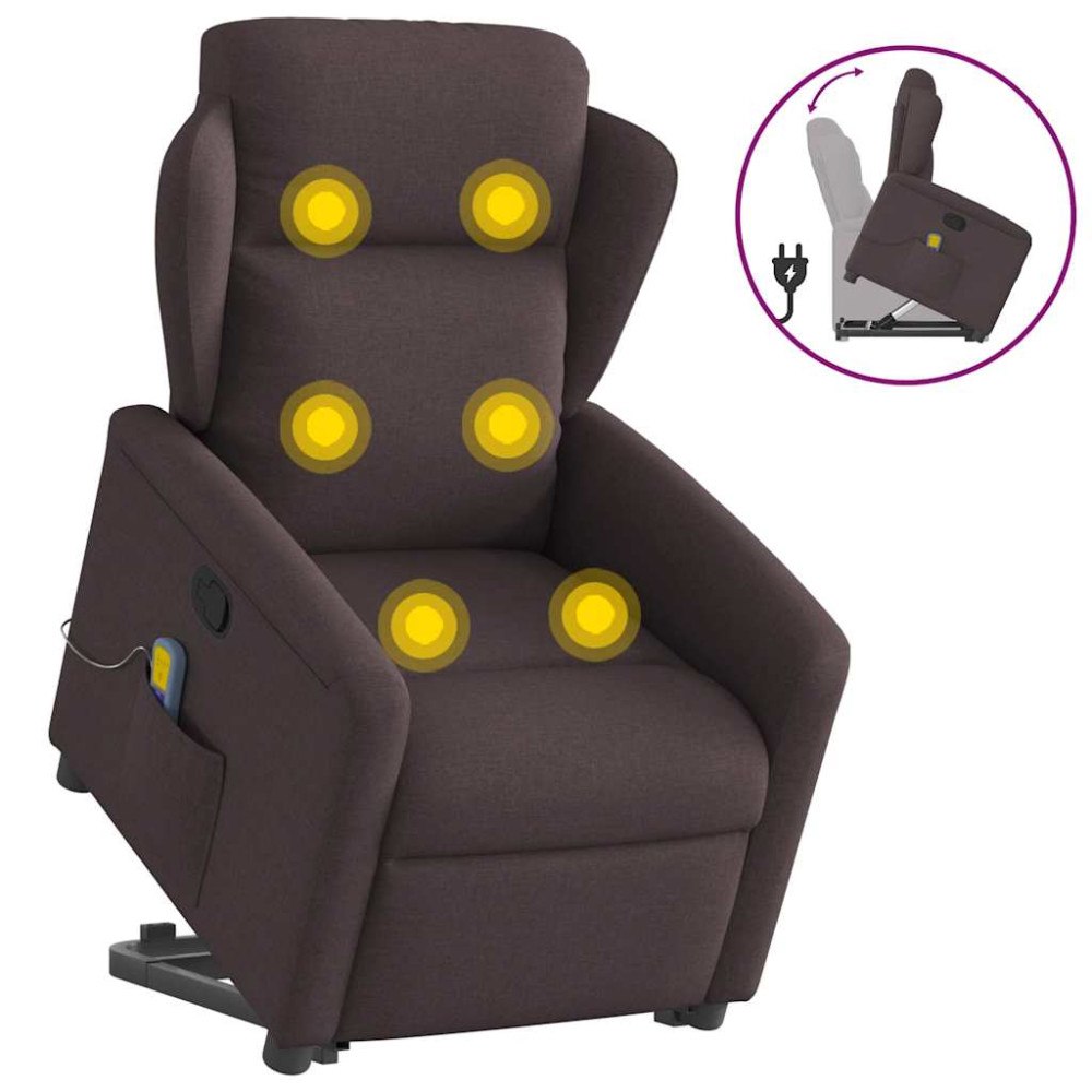 vidaXL Massagefåtölj med uppresningshjälp mörkbrun tyg