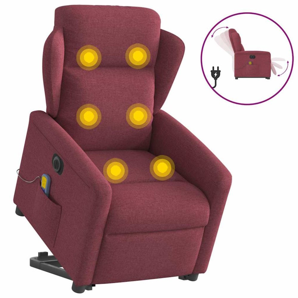 vidaXL Elektrisk massagefåtölj med uppresningshjälp vinröd tyg